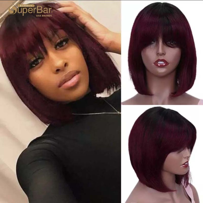 Superbar T1B/99J short Bob Wig straight HairWigs With Bangs