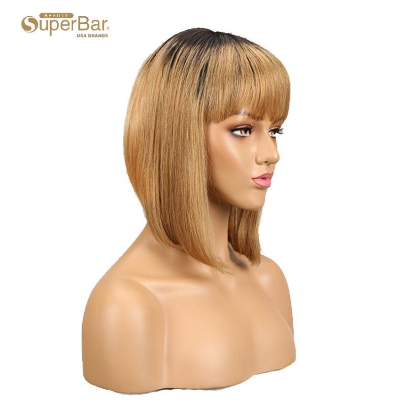 Superbar Straight Bob Human Hair Wigs With Bangs 10 inch Black to Blonde Basic Wig Ombre Color