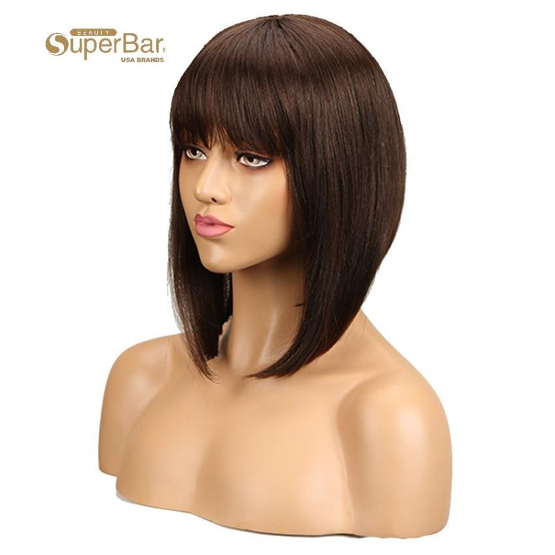 Superbar Dark Brown Straight Human HairWigs With Bangs for African American