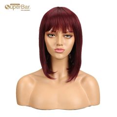 Superbar Human Hair Red Wigs 99J StraightBob Basic Cap Wigs With Bangs