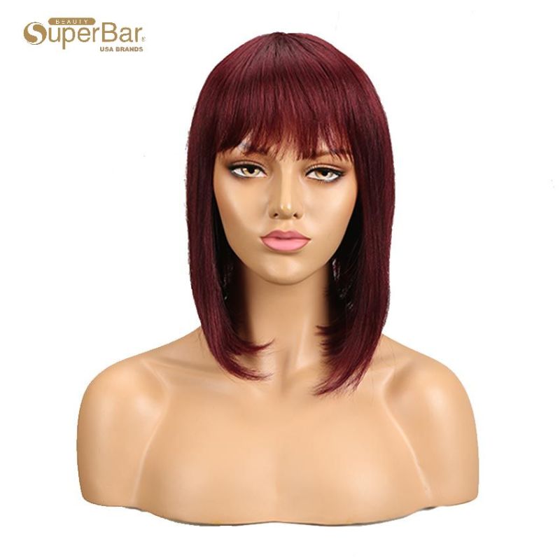 Superbar Human Hair Red Wigs 99J StraightBob Basic Cap Wigs With Bangs