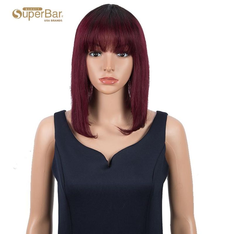 Superbar Ombre Burgundy Wigs 10 InchHuman Hair 1B/99J Wig With Bangs