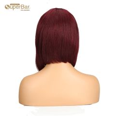 Superbar Human Hair Red Wigs 99J StraightBob Basic Cap Wigs With Bangs