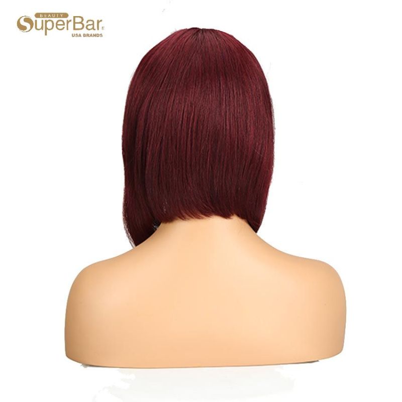 Superbar Human Hair Red Wigs 99J StraightBob Basic Cap Wigs With Bangs
