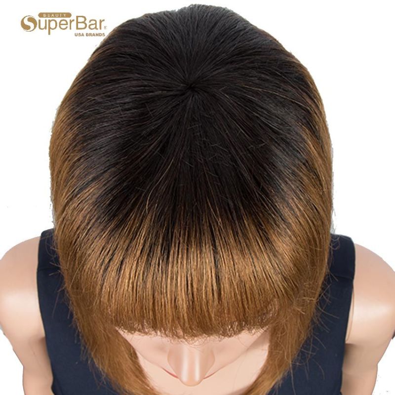 Superbar Brown And Black Ombre Human HairWigs Short Bob Wig With Bangs