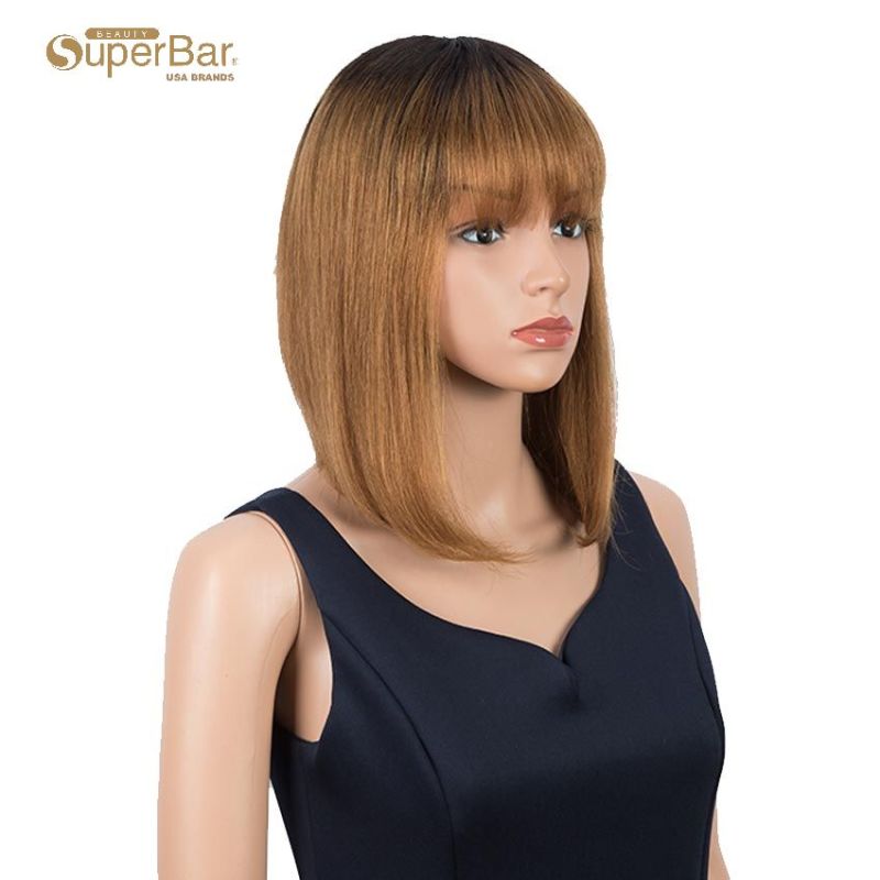 Superbar Brown And Black Ombre Human HairWigs Short Bob Wig With Bangs