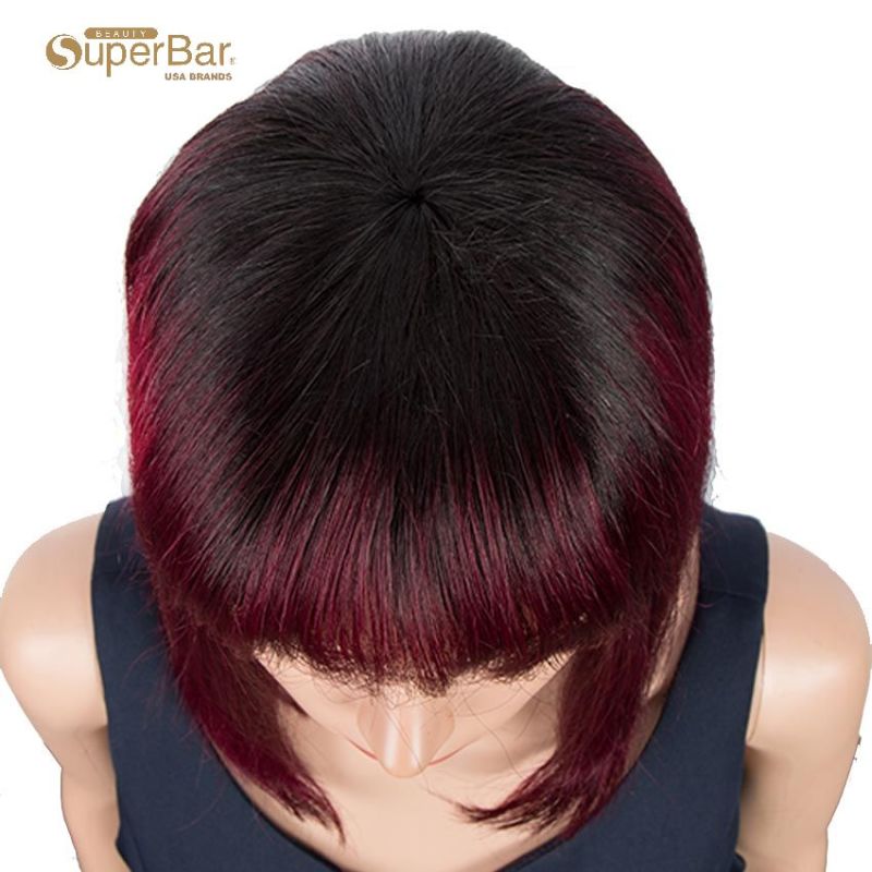 Superbar Ombre Burgundy Wigs 10 InchHuman Hair 1B/99J Wig With Bangs