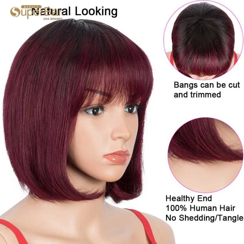 Superbar T1B/99J short Bob Wig straight HairWigs With Bangs