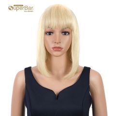 Superbar Blonde Straight Bob Wig Human Hair613 Wigs 10 inch Wigs With Bangs