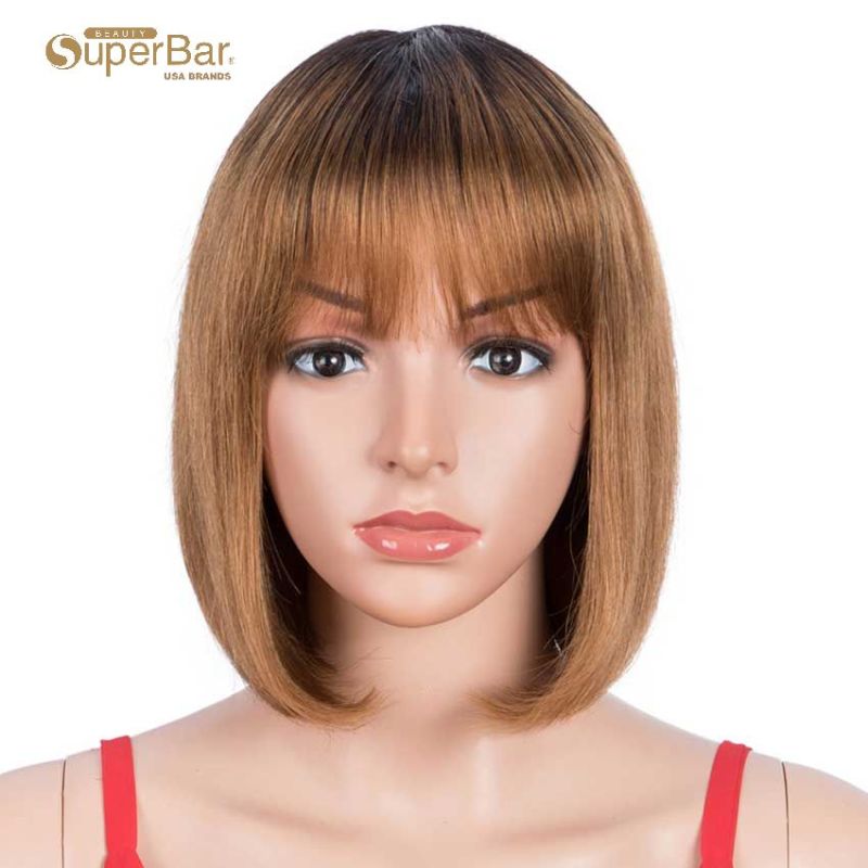 Superbar Ombre Wig Basic Cap Wig T1B/30Straight Wigs With Bangs Human Hair