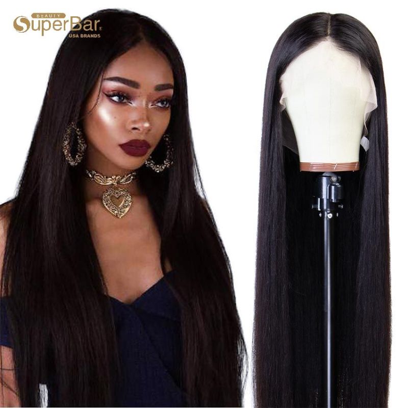 Superbar 360 Lace Frontal Wigs 100% StraightHuman Hair Wigs For Black Women 130% Density Natural Black Color