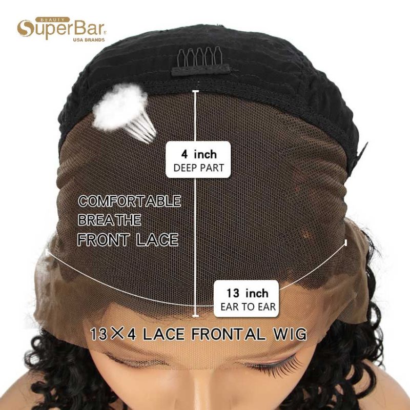 Superbar 13x4 Lace Frontal Wigs Kinky Curly100% Human Hair 180% Density Natural Black Color