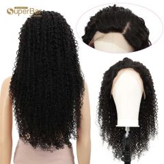 Superbar 13x4 Lace Frontal Wigs Kinky Curly100% Human Hair 180% Density Natural Black Color