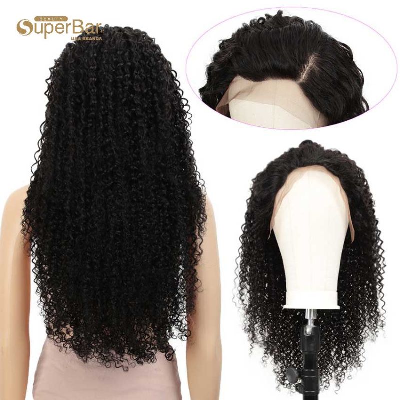 Superbar 13x4 Lace Frontal Wigs Kinky Curly100% Human Hair 180% Density Natural Black Color