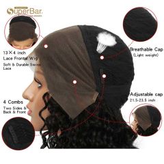 Superbar 13x4 Lace Frontal Wigs Kinky Curly100% Human Hair 180% Density Natural Black Color