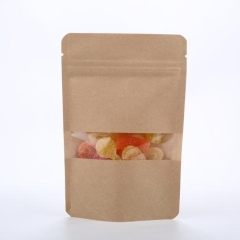 Kraft compostble pouch with rectangular window