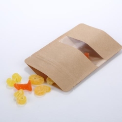 Kraft compostble pouch with rectangular window