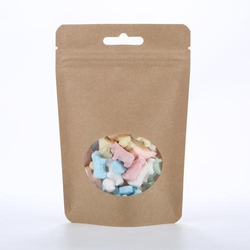 Kraft compostble pouch with oval window