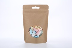 Kraft compostble pouch with oval window