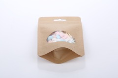 Kraft compostble pouch with oval window