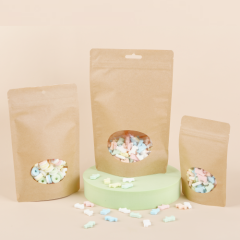 Kraft compostble pouch with oval window