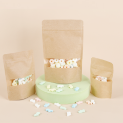 Kraft compostble pouch with rectangular window