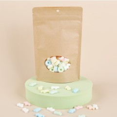 Kraft compostble pouch with oval window