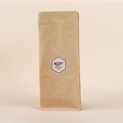 Custom Printed Flat Bottom Eight Sides Sealed Brown Kraft Paper Zipper Coffee Packaging Bags