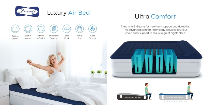Active luxury queen,high air mattress with built in pump and raised pillow top-Elevated double,with structured  Super-Air Technology