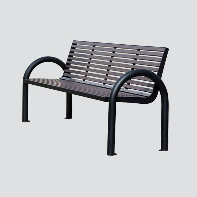 Outdoor park bench with wood slat