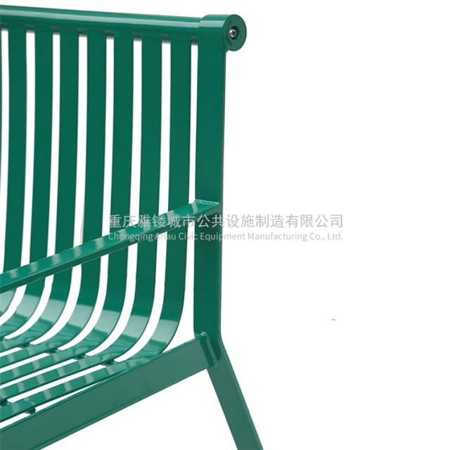Green metal public seat