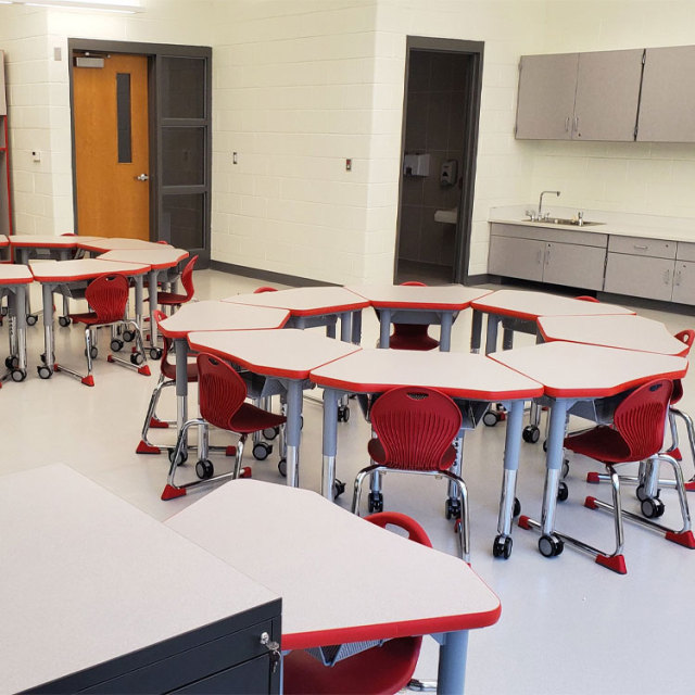 Desks and chairs for middle school students