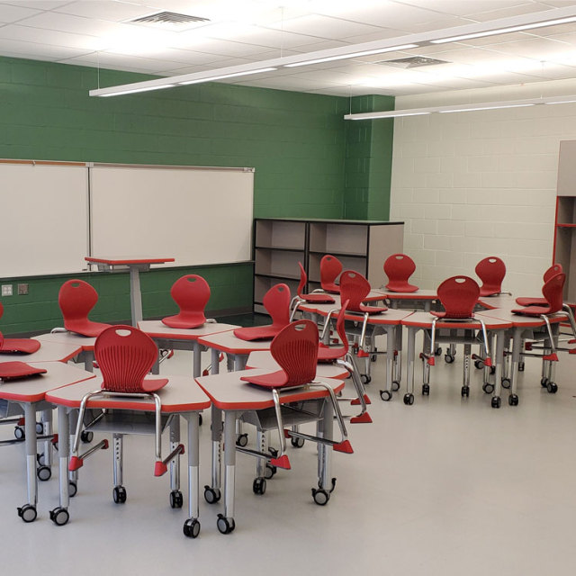 Desks and chairs for middle school students