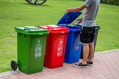 Trailer plastic trash can