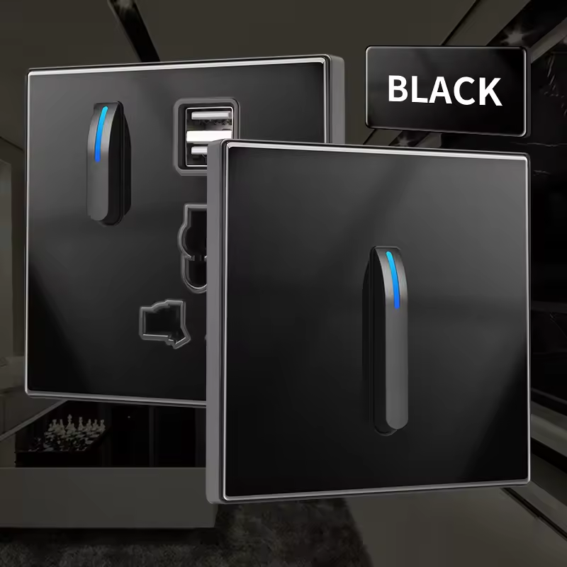1 Gang 1 way 86 Type Switch with Black Tempered Glass for Commercial Projects