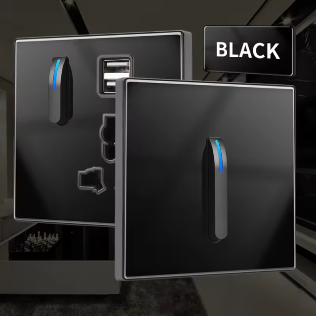 1 Gang 1 way 86 Type Switch with Black Tempered Glass for Commercial Projects