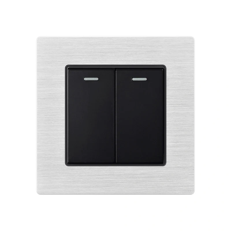 2 Gang 2 Way Aluminum Panel Push Button Electrical Light Switch Supplier