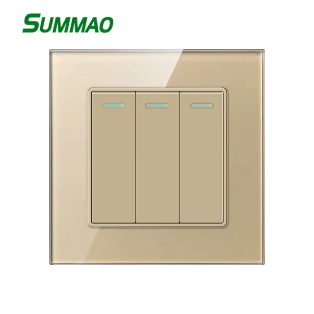 Black 3 Gang Switch with Tempered Glass Wholsaling for Residential