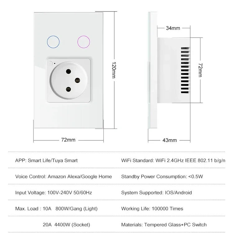 White 1 & 2 Gang Israel Standard WiFi Zigbee Wall Socket Supplier
