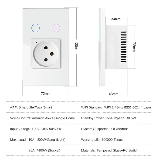 White 1 & 2 Gang Israel Standard WiFi Zigbee Wall Socket Supplier