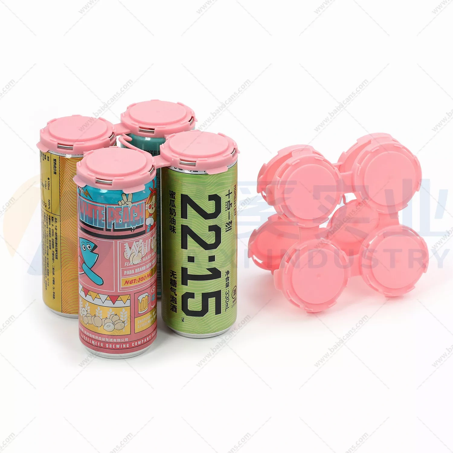 4 pack pink plastic can carriers for 202 EOE soda can cover