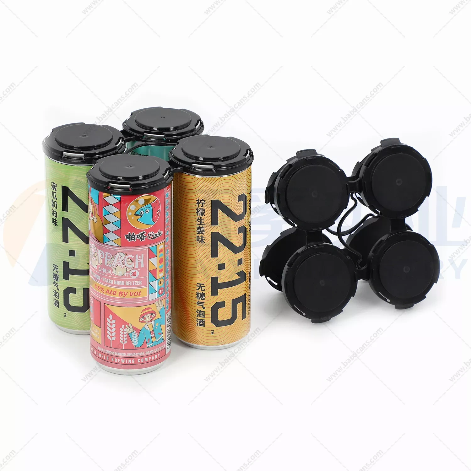 4 pack black plastic can carriers for easy open end 202 aluminum can lids