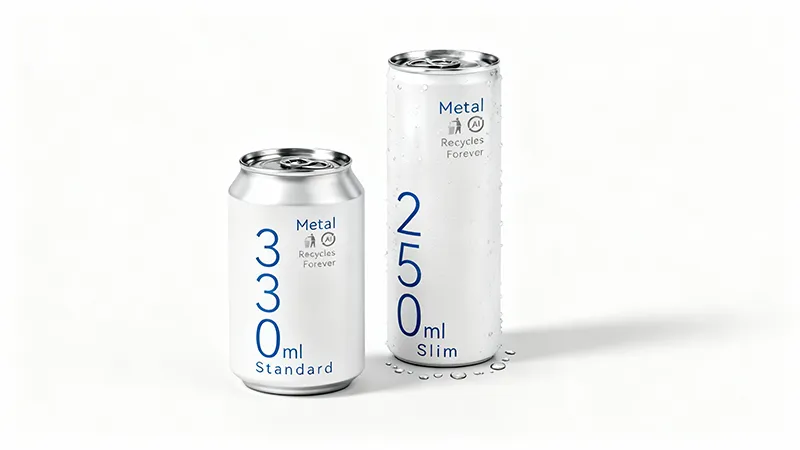 Visual comparison of 250ml and 330ml aluminum cans