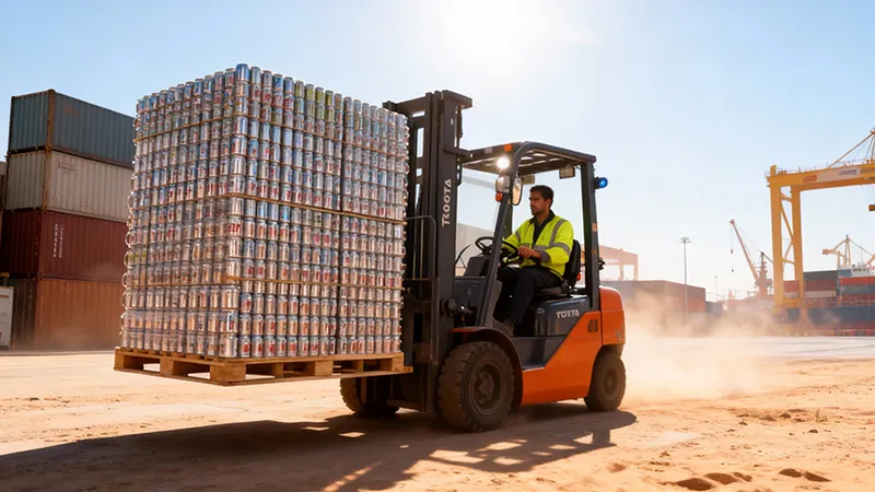 Aluminum cans transported and stored in high-temperature port environments