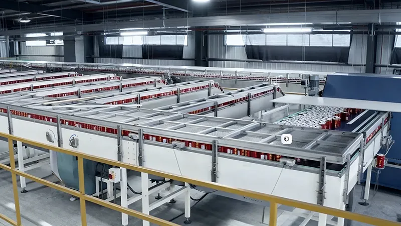 Automated aluminum can manufacturing line producing beverage cans for global beverage brands.