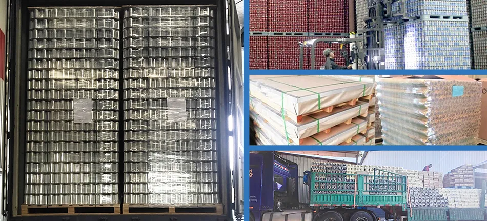 tin cans in warehouse ready for export shipment