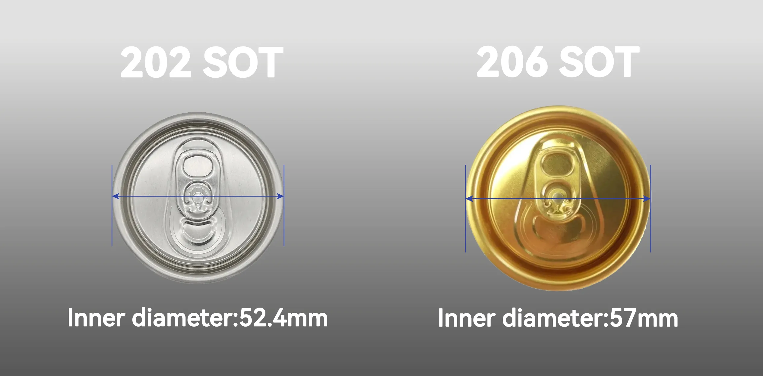 202 vs 206 SOT lid size comparison diagram with diameter labels