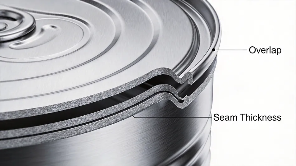 double seam cross section showing overlap and seam thickness