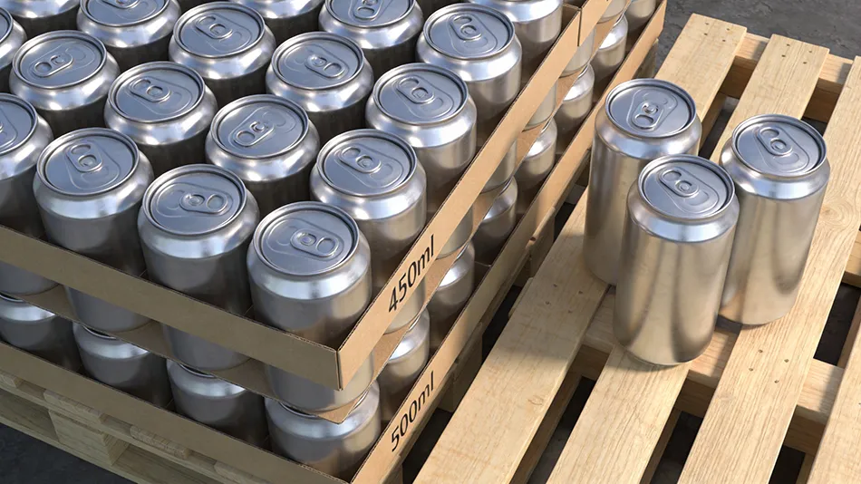 Logistics and pallet loading efficiency comparison between 450ml and 500ml beverage cans for global shipping.