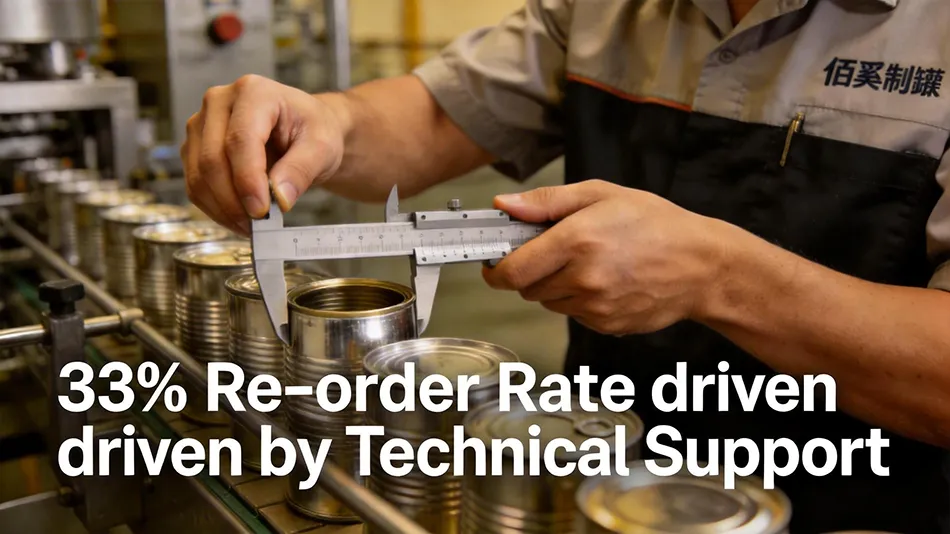 Baixi Industry technical engineer providing on-site seaming adjustments for a client's sleek 330ml can filling line.